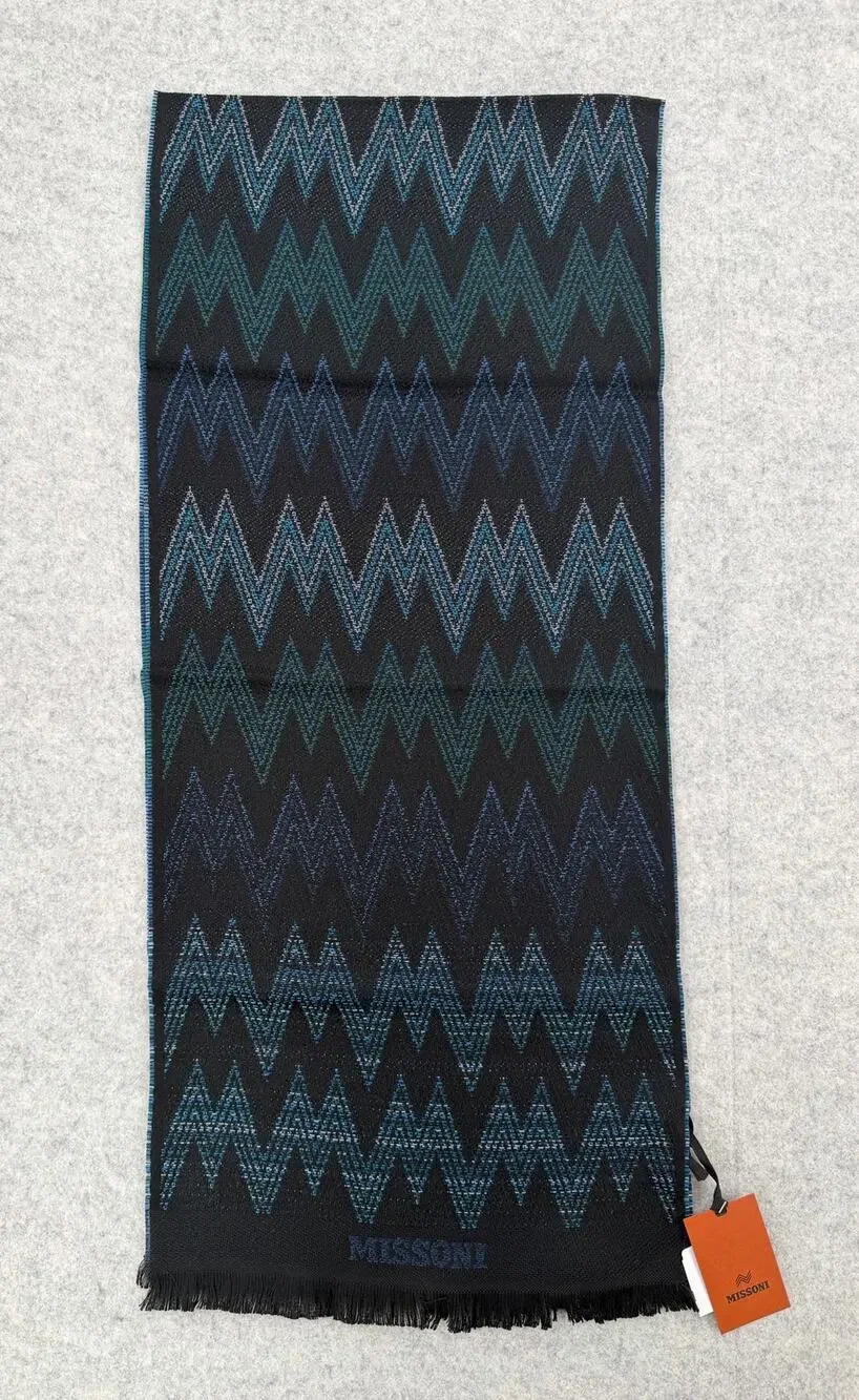 NWT Missoni Unisex Black & Blue Chevron Classic Scarf One Size